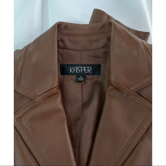 Kasper Womens Sz S Brown Soft Leather Blazer Jacket Pockets - Picture 5 of 6